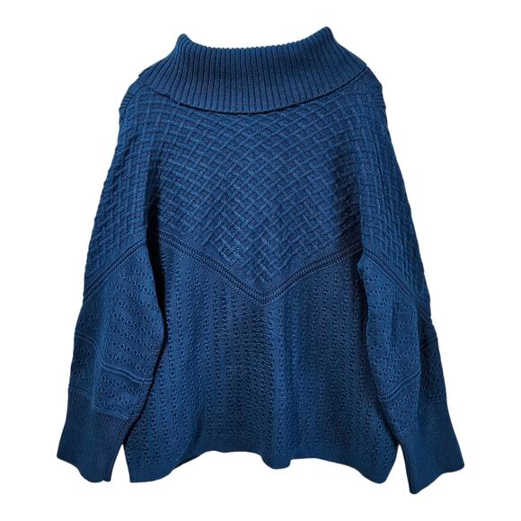 CHICO'S 3 Women XL Sweater Dark Turquoise Cowl Neck Chunky Knit Cotton Blend 48 - Picture 7 of 8